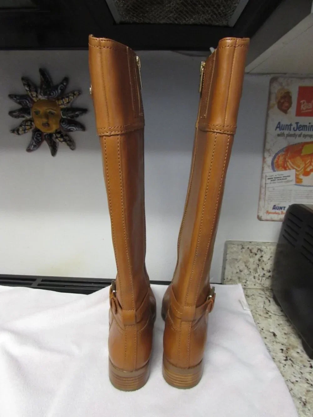 Michael Kors Hamilton Boots Tall Tan Brown Leather Logo Knee Zip 5.5 M